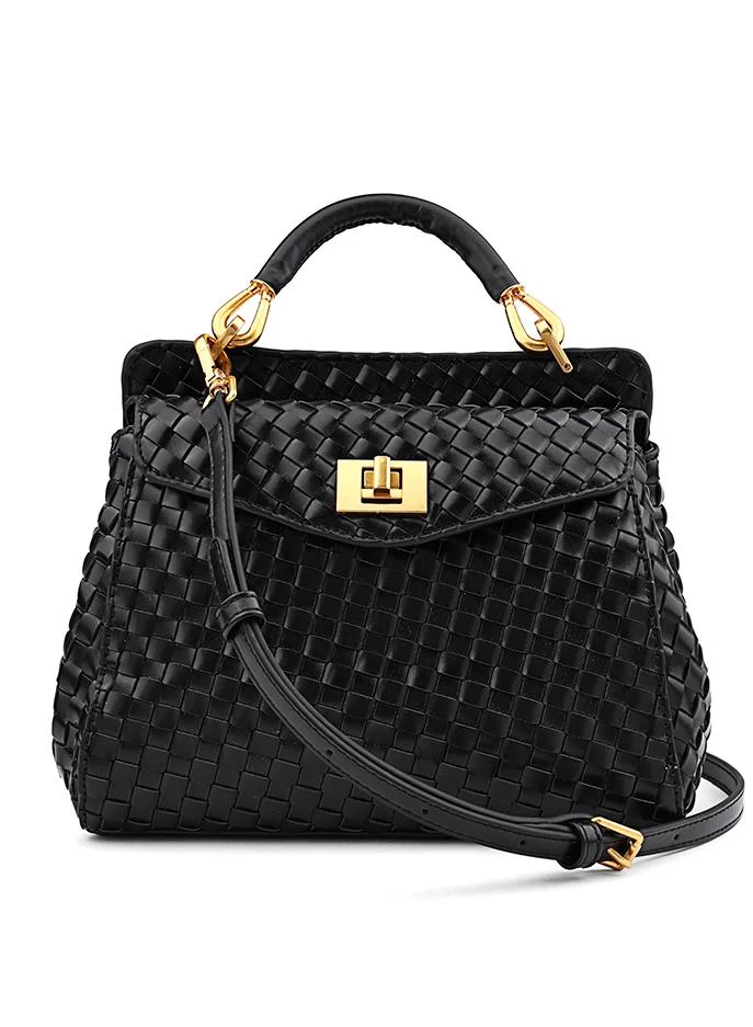 كابلي Women’s Woven Top Handle Bag with Turn-Lock Closure
